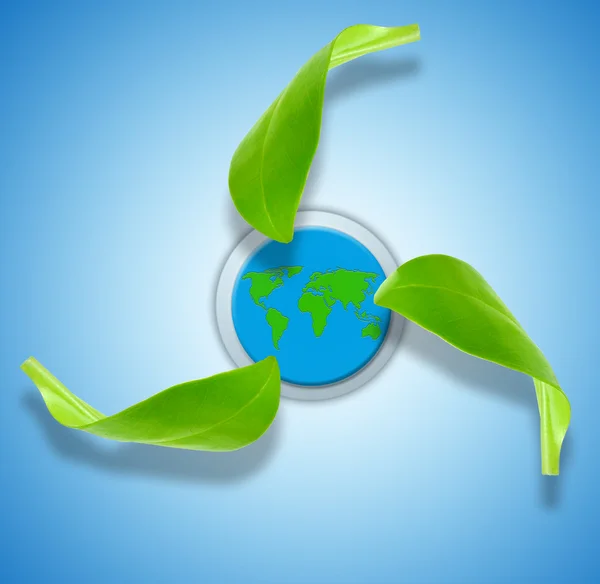 Simbolo di riciclaggio con mappa del mondo sullo sfondo — Foto Stock