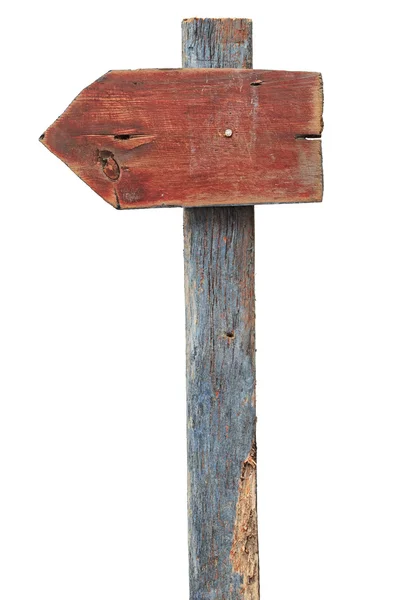 Placa de sinalização de seta feita de madeira isolada, com caminho de recorte . — Fotografia de Stock
