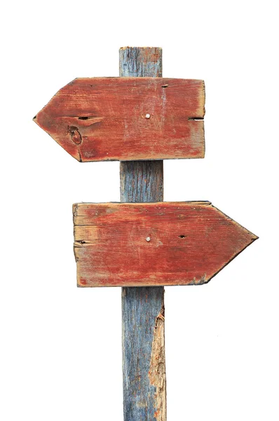 Знак дерев'яного напрямку ізольовано на білому тлі, відсічний патерн — стокове фото