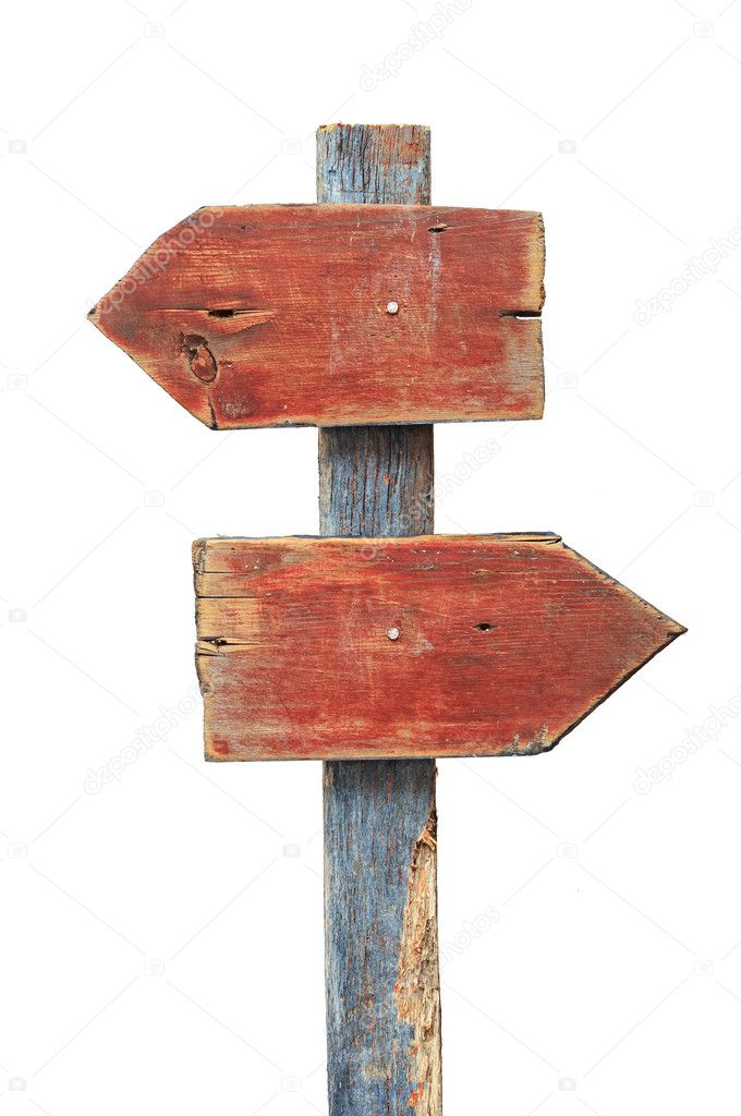 Wooden direction sign isolated on white background, clipping pat