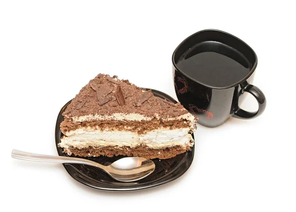 Csésze tea és csokoládé torta — Stock Fotó