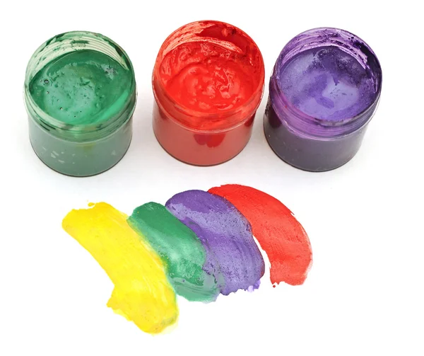 Curso colorido com baldes de pintura abertos — Fotografia de Stock