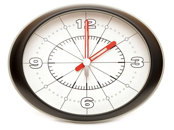 Mostrador de relógio de parede isolado no fundo branco mostrando o tempo — Fotografia de Stock