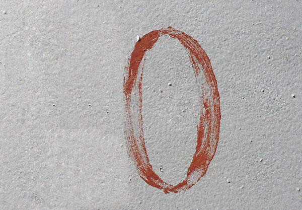 0 - old brown handwritten number over grunge silver background