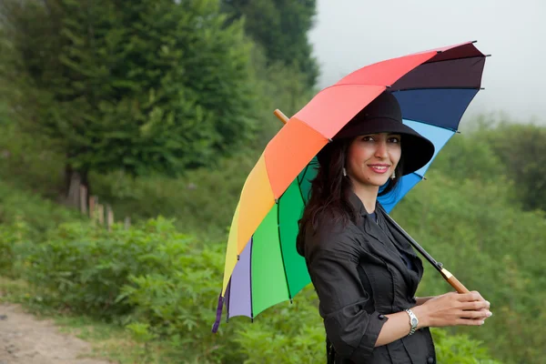 Beautiful Lady with Hat and Umbrella — Stock Photo, Image