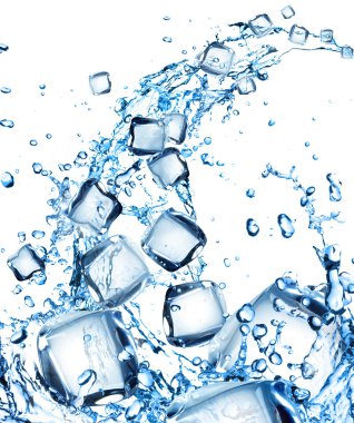 Water splash with ice cubes clipart