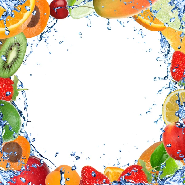 Fondo de fruta fresca y saludable con agua salpicada —  Fotos de Stock