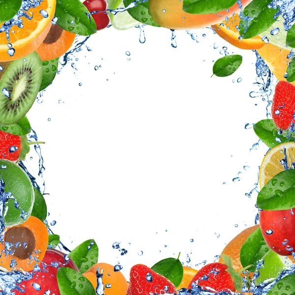 Fresco sfondo di frutta sana con spruzzi d'acqua — Foto Stock