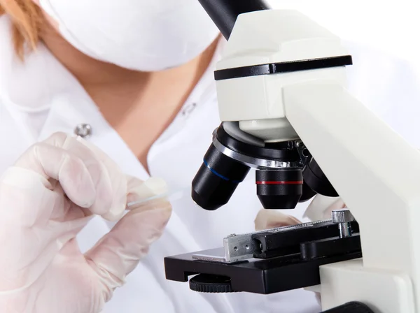 Detail of modern microscope in a lab — Stock Photo, Image