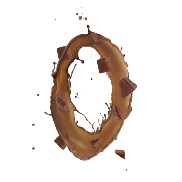 초콜릿 스플래시 번호 0 흰색 배경에 고립 — 스톡 사진