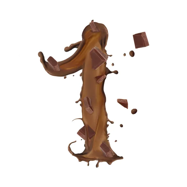 Salpicadura de chocolate número 1 aislada sobre fondo blanco — Foto de Stock