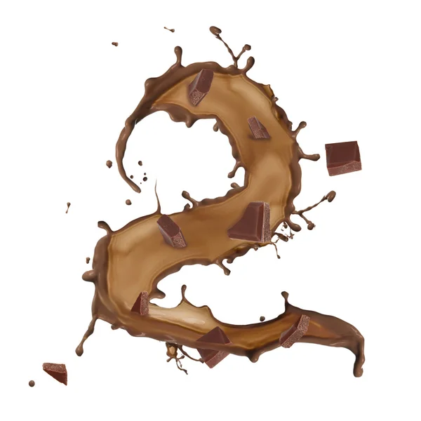 Chocolate splash number 2 isolated on white background — Stock Photo, Image