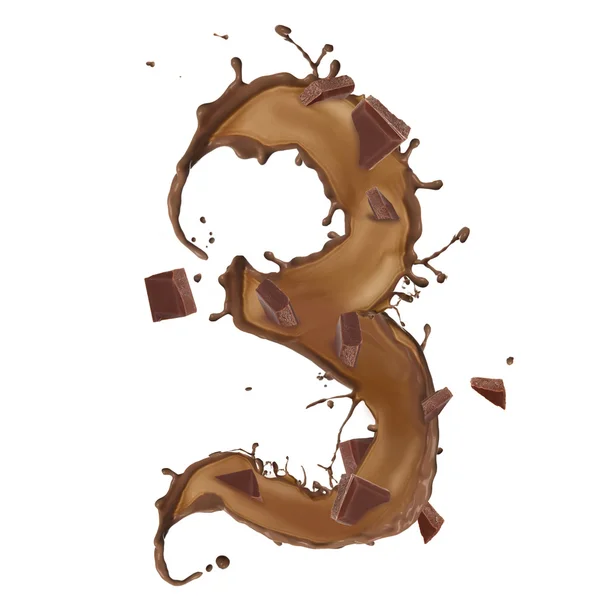 Csokoládé splash száma 3 elszigetelt fehér background — Stock Fotó