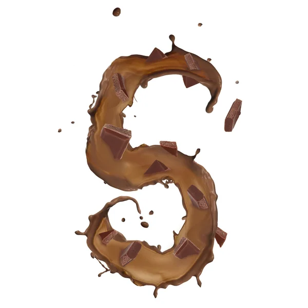 Chocolate splash number 5 isolated on white background — Stock Photo, Image