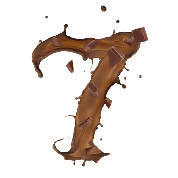 Éclaboussure de chocolat numéro 7 isolé sur fond blanc — Photo