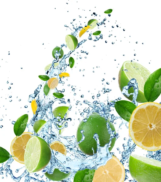 Fresh citruses in water splash — Stock Photo, Image