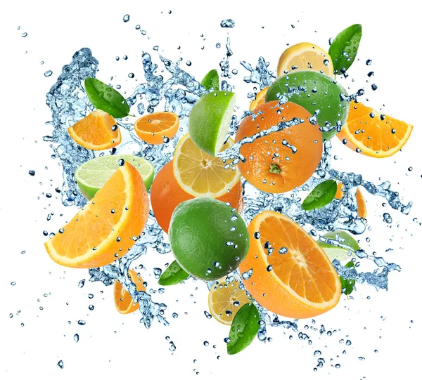 Fresh citrusses in water splash — Stock Photo, Image