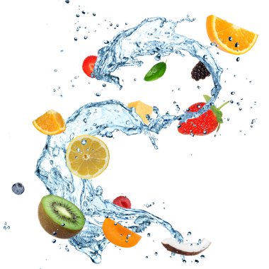 Fruit in water splash clipart