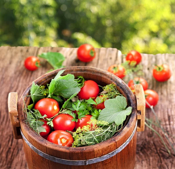 Barrel of pickled tomatoes — Stock Photo, Image