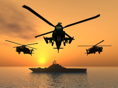 Apache Helicopters and Aircraft Carrier clipart