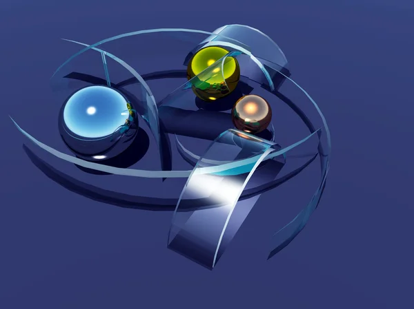 Imagem abstrata com esferas metálicas e arco de vidro — Fotografia de Stock