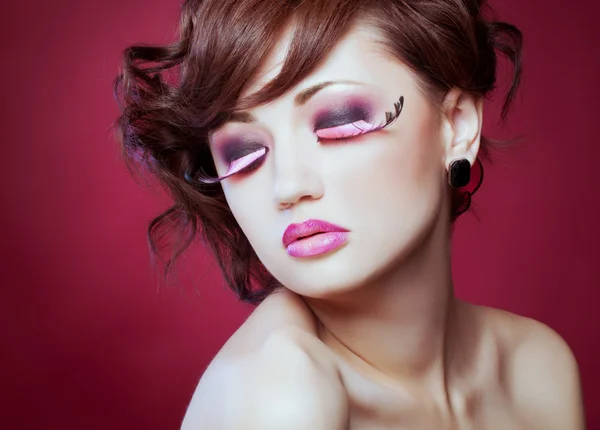 Kreativa makeup, sensuell närbild porträtt, studio skott — Stockfoto