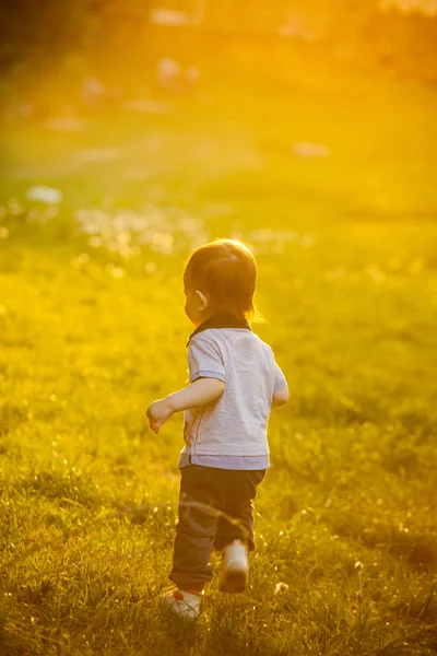 Szczęśliwy mały chłopiec w parku — Zdjęcie stockowe