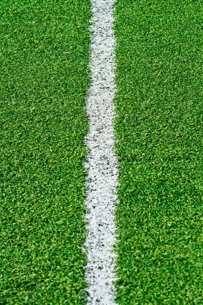 Белая полоса на зеленом травяном поле — стоковое фото