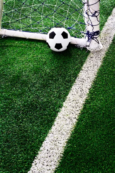 Soccer ball on green grass — Stock Photo, Image