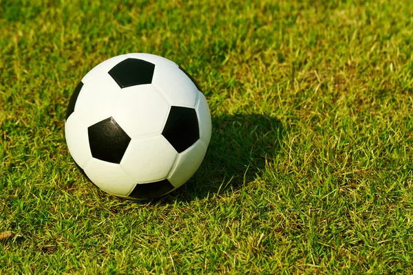 Pallone da calcio su campo verde — Foto Stock