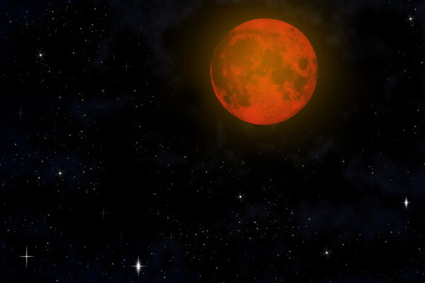 Red moon on dark sky