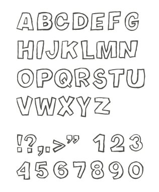 Handwritten sans-serif alphabet, vector, EPS 8 clipart