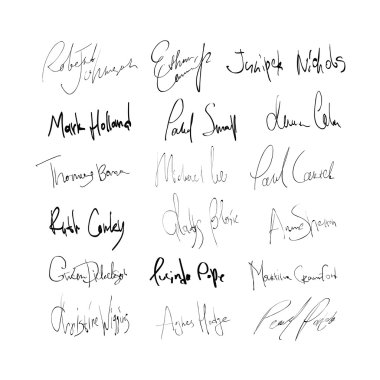 Signatures of mans and womans abstract names. On transparent bac clipart