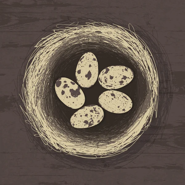 Ovos em ninho em textura de madeira. Ilustração vetorial, EPS 10 — Vetor de Stock