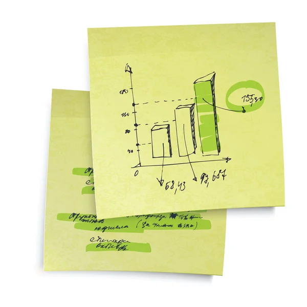 Exitoso gráfico de negocios sobre papel amarillo pegajoso. Vector realista — Archivo Imágenes Vectoriales