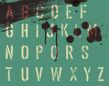 Grunge stencil alphabet with drops and streaks. Vector, EPS10 clipart