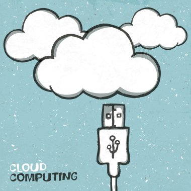 Cloud computing concept illustration, usb cabel and clouds icons clipart