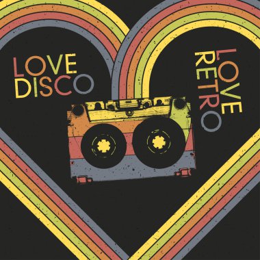 Disco aşk, retro seviyorum. vektör, VINTAGE poster tasarım şablonu,