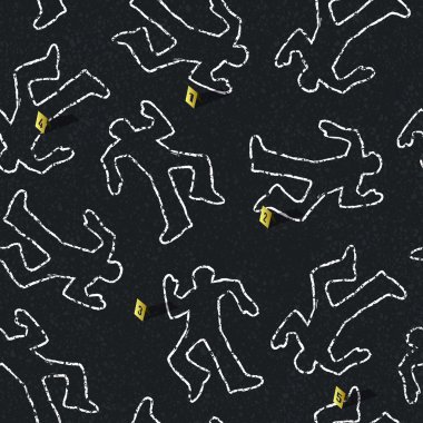 Crime scene seamless pattern with locations of evidence. Vector clipart