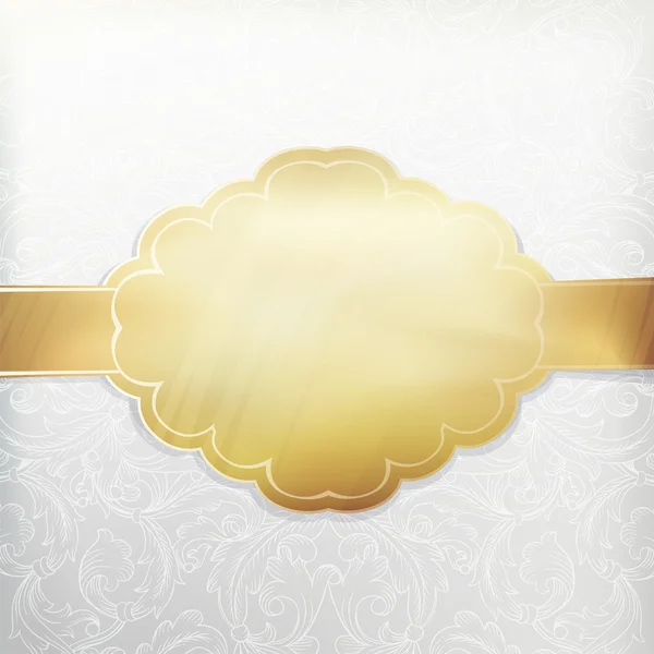 Винтажное белое приглашение с золотой этикеткой. Вектор, EPS 10 — стоковый вектор
