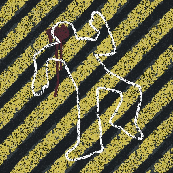 Silhouette de meurtre sur les lignes de danger jaunes. Illustration du concept de prévention des accidents ou de scène de crime — Image vectorielle