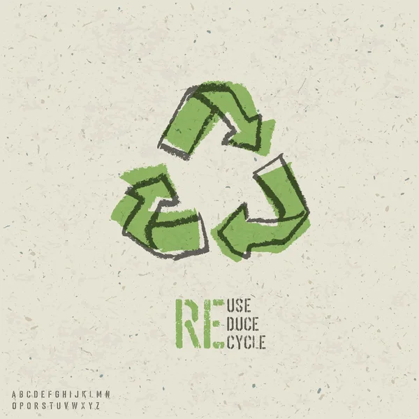 Reutilizar, reduzir, reciclar o design do cartaz. Incluir imagem de símbolo de reutilização — Vetor de Stock