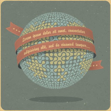 Retro globe symbol with ribbon and sample text. Vector, EPS10 clipart