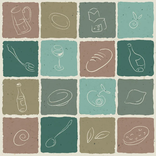 Restaurante ícones azulejos fundo retro, ilustração vetorial. PE — Vetor de Stock