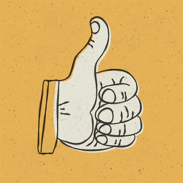 Retro stílusú hüvelykujjával felfelé szimbólum sárga textúrázott háttérre. Vect — Stock Vector