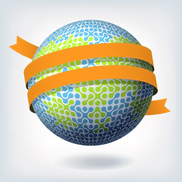 Abstraktes Globus-Symbol mit orangefarbenem Band. Vektorabbildung, e — Stockvektor