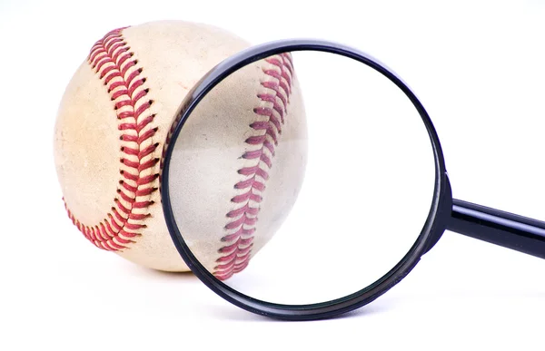 Baseball ball magnifying glass — Stock Photo, Image