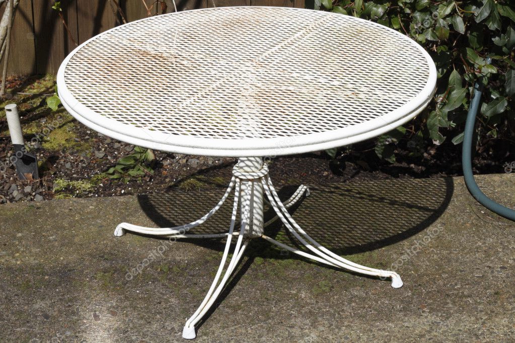 Old White Patio Table Stock Photo By, Patio Table Small Round