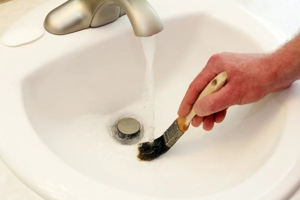 Rinsing Paint Brush in Sink — Stock Photo, Image
