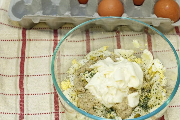 Yumurta salatası malzemeler — Stok fotoğraf